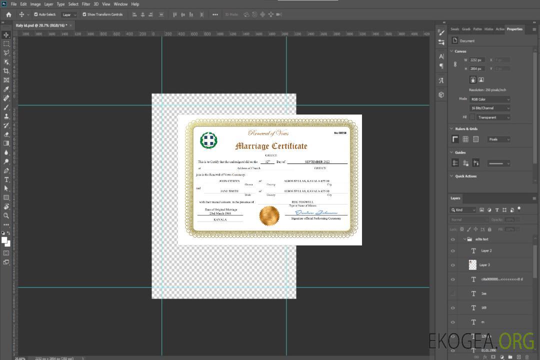 Modèle Word et PDF d'acte de mariage en Grèce template